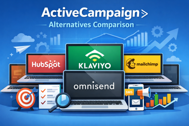 ActiveCampaign alternatives comparison showing HubSpot, Klaviyo, Mailchimp, and Omnisend email marketing platforms